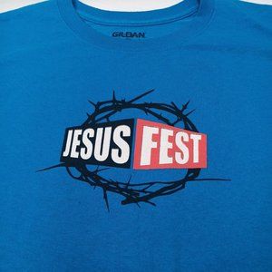 Jesus Fest 10 Year Anniversary Mens XL T Shirt Blue Christian Religious Holy